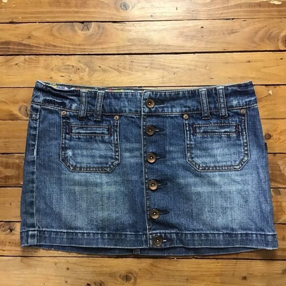 𝅺BILLABONG mini jeans skirt size 5 button up sexy low rise 100% cotton skater - Picture 9 of 9